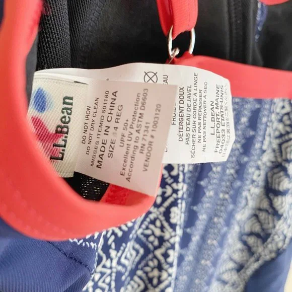 LL Bean blue white pattern one piece swimsuit sz 4 - Picture 6 of 7